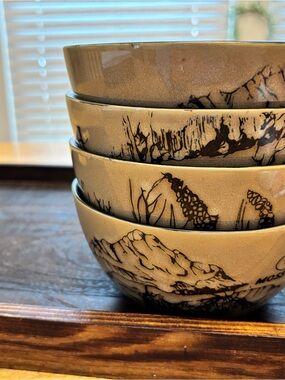 Mossy Oak Tan and Black Ceramic Serving Bowls, Set of 4